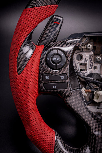 thumbnail image 2 of JMTBNO Carbon Fiber Steering Wheel Cover – Red Leather, Universal 14.5-15 Inch, For Ford F-150, F-250, F-350 2 of 5