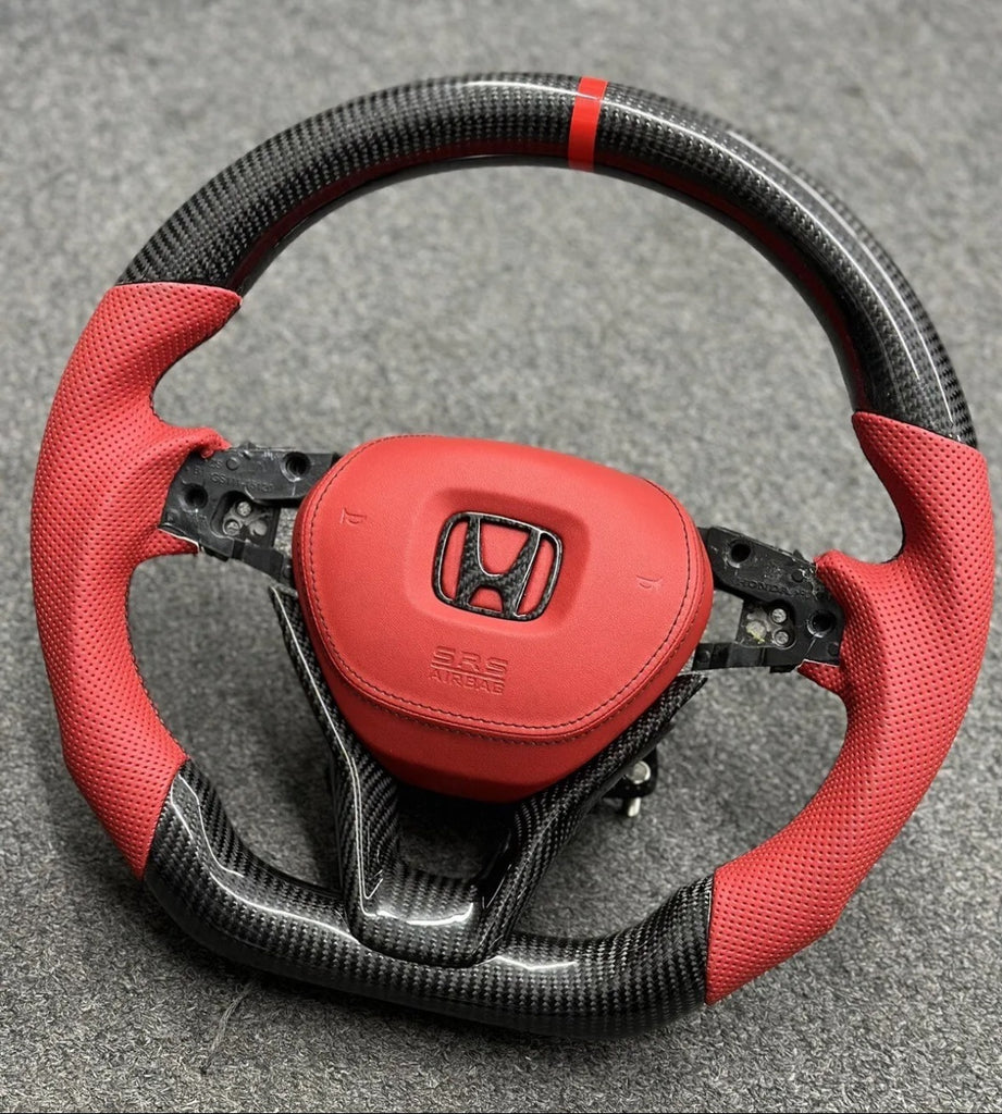 CARBON STEERING WHEEL - HONDA - ACCORD ( 2018 2022 10TH GEN RED LEATHER COMBO)