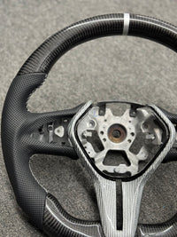 INFINITI Q50 Q60 18 22 REAL CARBON FIBER STEERING WHEEL BLACK LEATHER SILVER TRIM