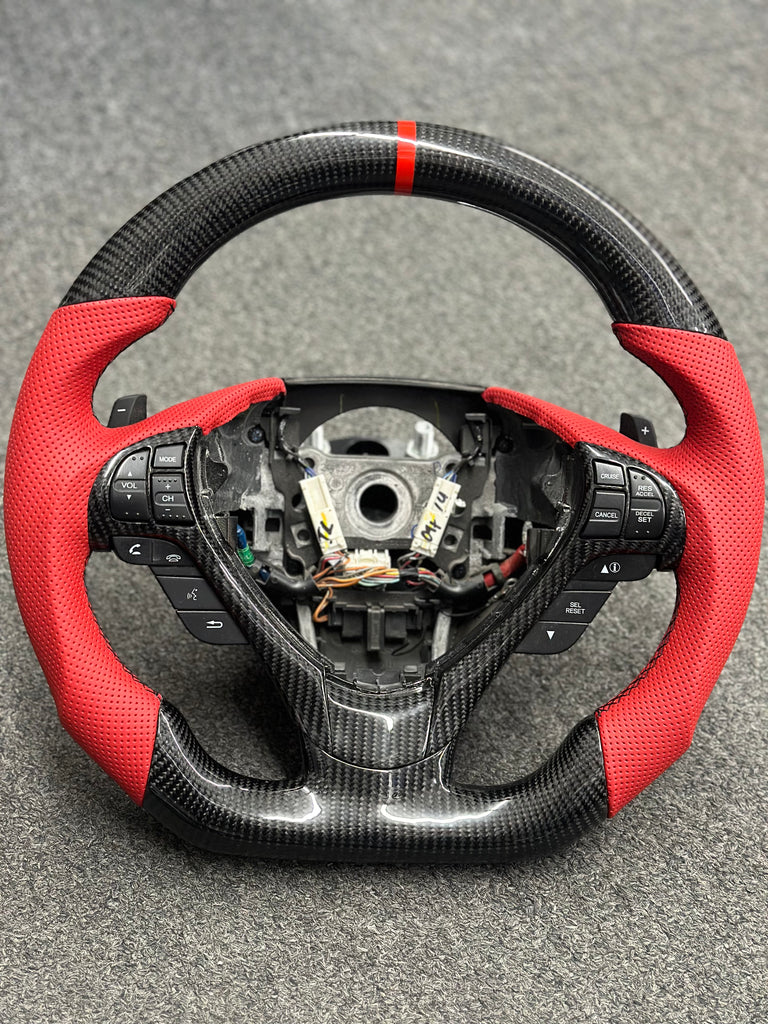 CARBON STEERING WHEEL - ACURA - TL 2009-2014 RED LEATHER