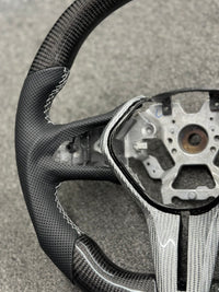 INFINITI Q50 Q60 18 22 REAL CARBON FIBER STEERING WHEEL BLACK LEATHER SILVER TRIM