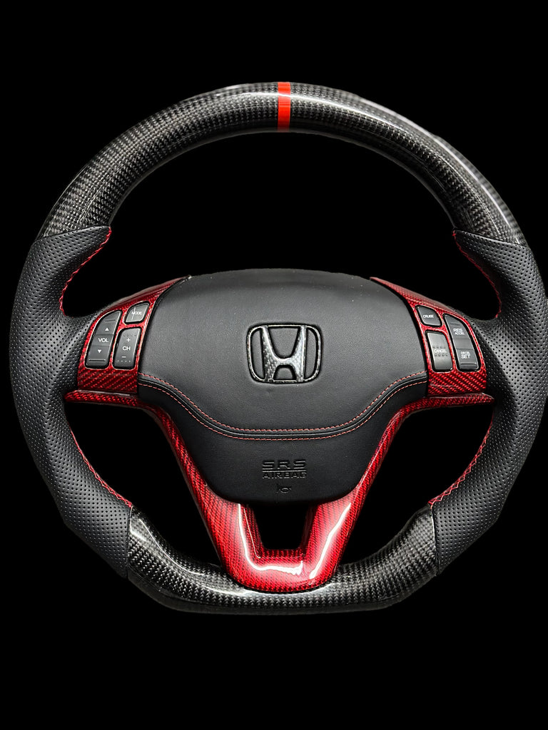 CARBON STEERING WHEEL - HONDA - CRV (2007-2011  BLACK LEATHER RED TRIM )