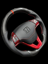 CARBON STEERING WHEEL - HONDA - CRV (2007-2011  BLACK LEATHER RED TRIM )