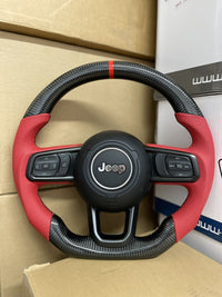 Jeep Wrangler JL 2018+ GLADIATOR Carbon Fiber Steering Wheel Red Leather
